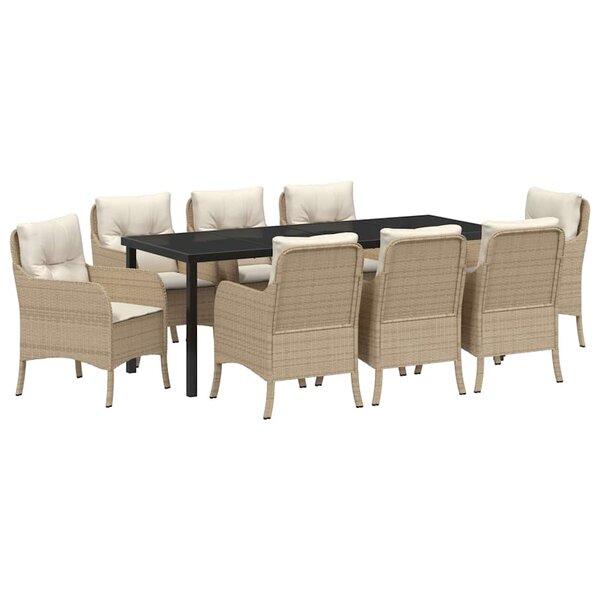 vidaXL Ensemble de salle à manger pour jardin 9 Pièces Beige polyrotin
