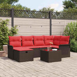 vidaXL Ensemble de canapé de jardin 7 Pièces Marron et rouge polyrotin
