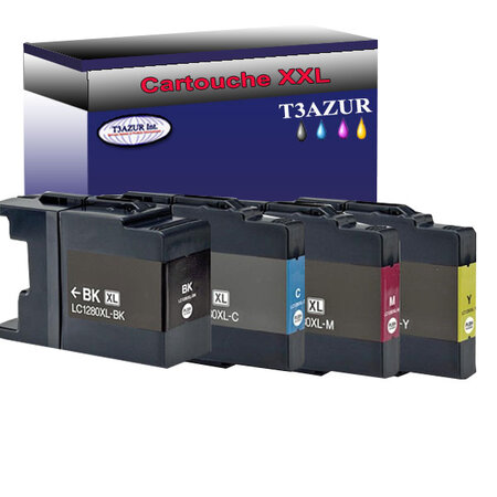 T3AZUR- Lot de 4 Cartouches compatibles avec Brother LC1240 / LC1280 XL pour Brother MFC-J6510DW  MFC-J6710CDW  MFC-J6710DW