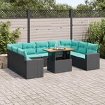 vidaXL Salon de jardin 10 Pièces avec coussins noir résine tressée