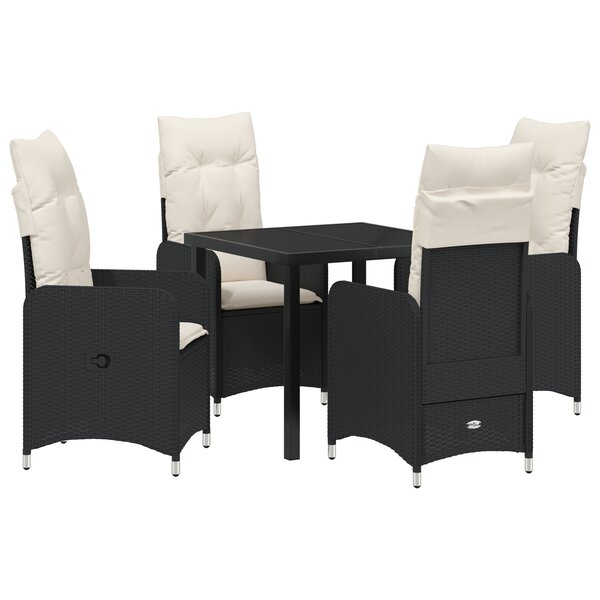 vidaXL Ensemble de salle à manger de jardin 5 pièces avec coussins en poly rotin noir