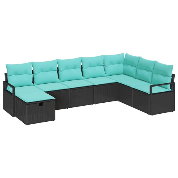 vidaXL Ensemble de Canapés avec coussin 8 Pièces Noir polyrotin