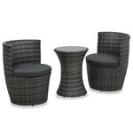 vidaXL Mobilier de bistro 3 Pièces avec coussins Résine tressée Gris