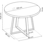 Table à manger fixe pieds métal - chêne - Dimensions 120 cm