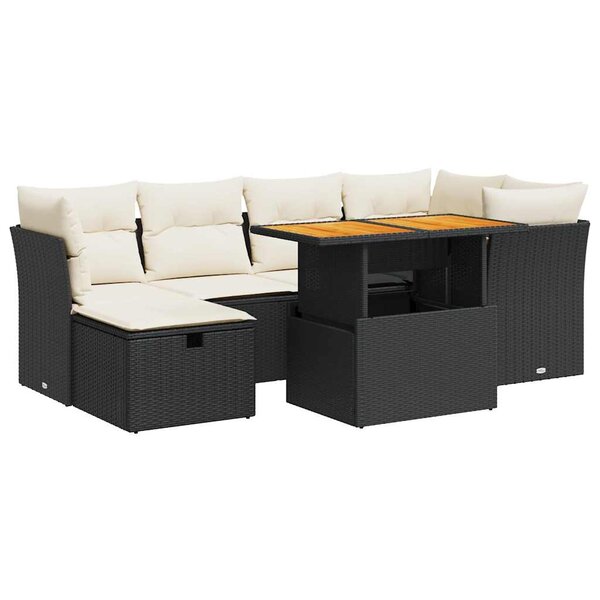 vidaXL Salon de jardin avec coussins 7 Pièces noir résine tressée acacia
