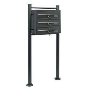 Bloc 3 boites aux lettres pied de support 3 compartiments superposé acier galvanisé anthracite