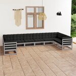 vidaXL Salon de jardin 10 Pièces avec coussins Gris Bois de pin massif