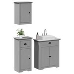 vidaXL Meubles de salle de bain 3 Pièces BODO gris bois de pin massif