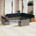 vidaXL Salon de jardin avec coussins 13 Pièces gris résine tressée