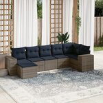 vidaXL Salon de jardin 7 Pièces avec coussins gris résine tressée