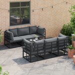 vidaXL Ensemble de canapé de jardin 7 Pièces Noir Aluminium