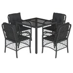 vidaXL Ensemble à manger de jardin coussins 5Pièces Noir Résine tressée