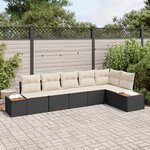 vidaXL Canapé de jardin 6 pièces avec des coussins en poly rotin noir et en acacia.