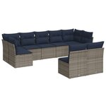 vidaXL Salon de jardin 9 Pièces avec coussins gris résine tressée