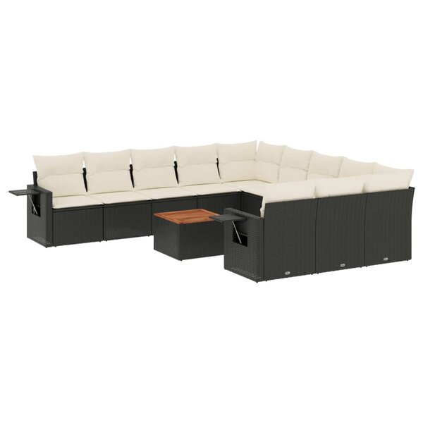 vidaXL Salon de jardin 12 Pièces avec coussins noir résine tressée
