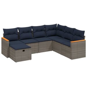 vidaXL Salon de jardin 7 Pièces avec coussins gris résine tressée