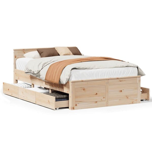vidaXL Cadre de lit sans matelas avec tête de lit 135x190 cm bois pin