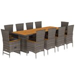 vidaXL Ensemble à manger de jardin 11Pièces avec coussins gris poly rotin