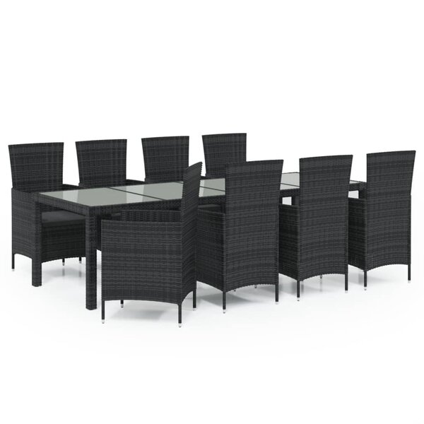vidaXL Salon d'extérieur 9 Pièces avec coussins Résine tressée Noir