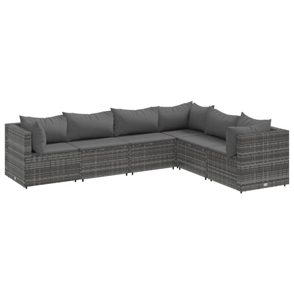 vidaXL Salon de jardin 6 Pièces avec coussins Gris Résine tressée