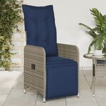 vidaXL Chaise de jardin inclinable avec coussins en résine tressée grise