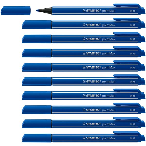 Stylo feutre pointMax pointe moyenne 0.8mm bleu x 10 STABILO