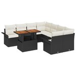 vidaXL Ensemble de canapés de jardin 9 pièces avec coussins en polyrotin noir et acacia