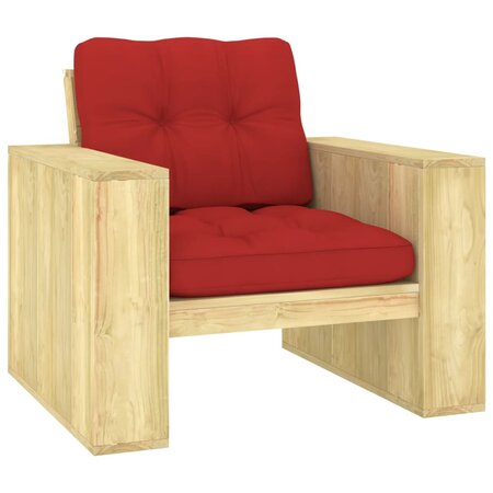 vidaXL Chaise de jardin avec coussins rouge Bois de pin imprégné