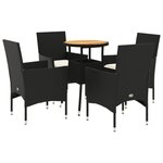 vidaXL Ensemble à manger de jardin et coussins 5 Pièces noir rotin acacia