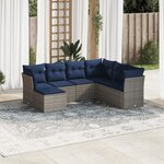 vidaXL Salon de jardin 7 Pièces avec coussins gris résine tressée