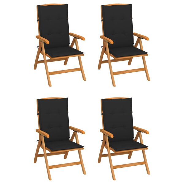 vidaXL Chaises inclinables de jardin avec coussins 4 Pièces Teck solide
