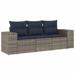 vidaXL Salon de jardin avec coussins 3 Pièces gris résine tressée