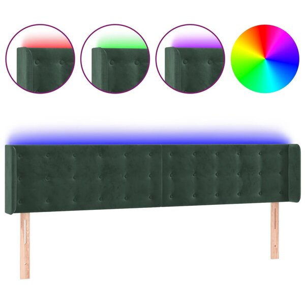 vidaXL Tête de lit à LED Vert foncé 163x16x78/88 cm Velours