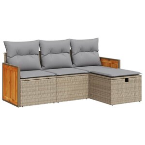 vidaXL Salon de jardin avec coussins 4 Pièces beige résine tressée