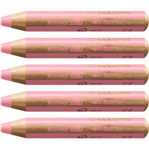 Crayon multi-talents woody 3en1  rond  rose pastel x 5 STABILO