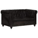 vidaXL Canapé Chesterfield à 2 places Noir Cuir véritable