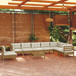 vidaXL Salon de jardin 9 Pièces avec coussins Marron miel Bois de pin