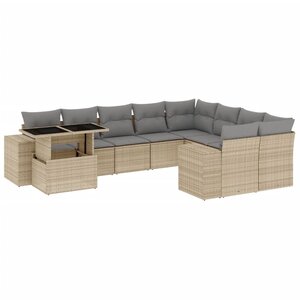 vidaXL Salon de jardin avec coussins 10 Pièces beige résine tressée