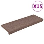 vidaXL Tapis d'escalier 15 pièces 65 x 21 x 4 cm Marron Bord rectangulaire