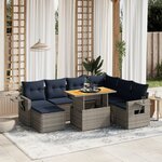 vidaXL Salon de jardin 8 Pièces avec coussins gris résine tressée