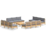 vidaXL Salon de jardin 13 Pièces avec coussins gris bois de pin