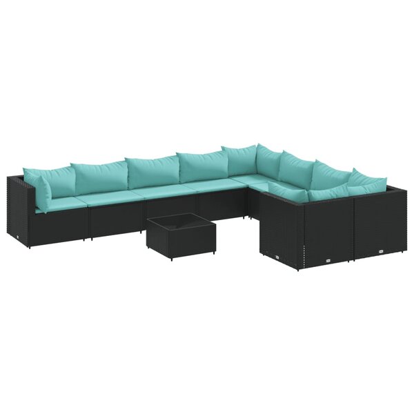 vidaXL Salon de jardin 10 Pièces avec coussins noir résine tressée