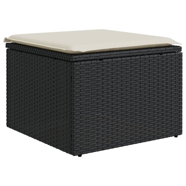 vidaXL Tabouret de jardin avec coussin noir 55x55x37 cm résine tressée