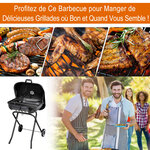 Barbecue à charbon pliable BBQ grill sur pied avec couvercle et roulettes  dim. 57L x 70l x 86H cm acier émaillé noir