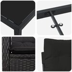 vidaXL Ensemble de salle à manger de jardin 3 pièces avec coussins Noir Poly Rattan