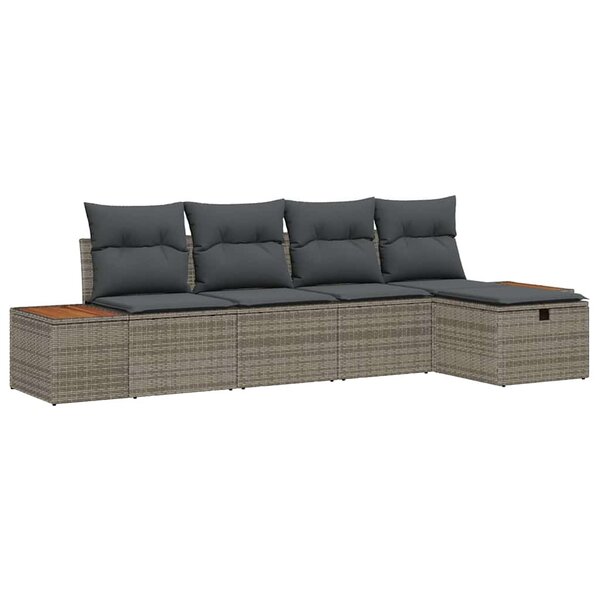 vidaXL Ensemble de canapé de jardin avec coussin 5 Pièces Gris Poly rotin