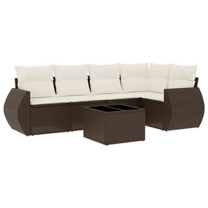 vidaXL Salon de jardin avec coussins 6 Pièces marron résine tressée