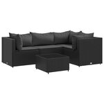 vidaXL Salon de jardin 5 Pièces avec coussins Noir Résine tressée
