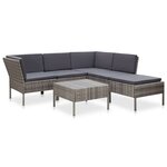 vidaXL Salon de jardin 6 Pièces avec coussins résine tressée gris