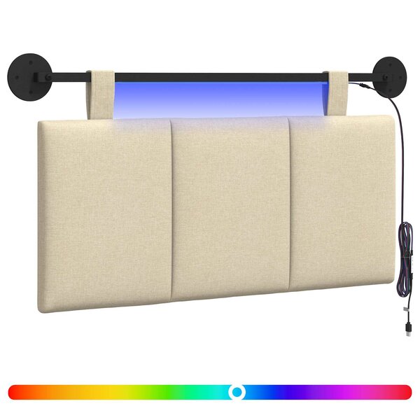 vidaXL Tête de lit suspendue Avec lumière LED Crème Tissu